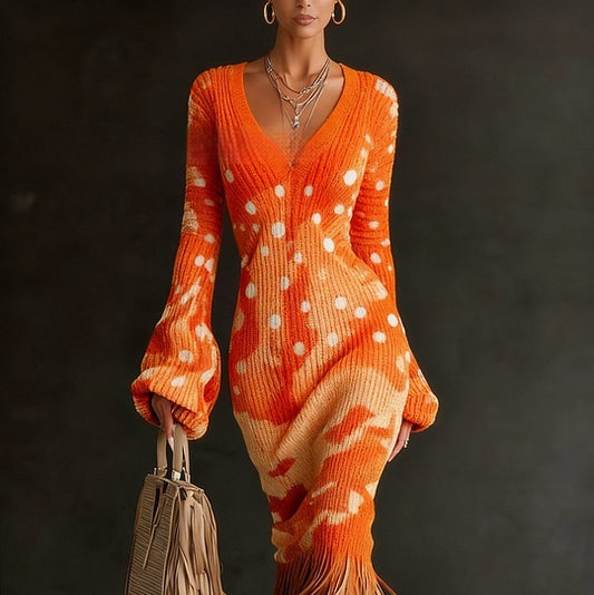 Damen Wollkleid – Vintage Print | Weich, Bequem & Figurbetont